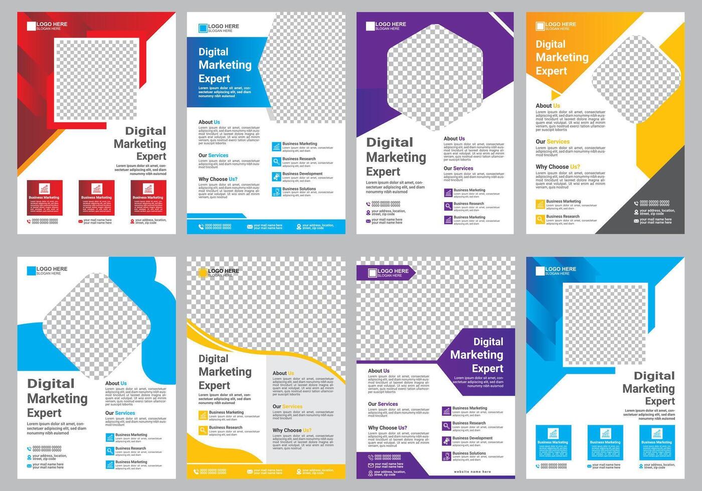 bundle flyer design template red purple yellow vector