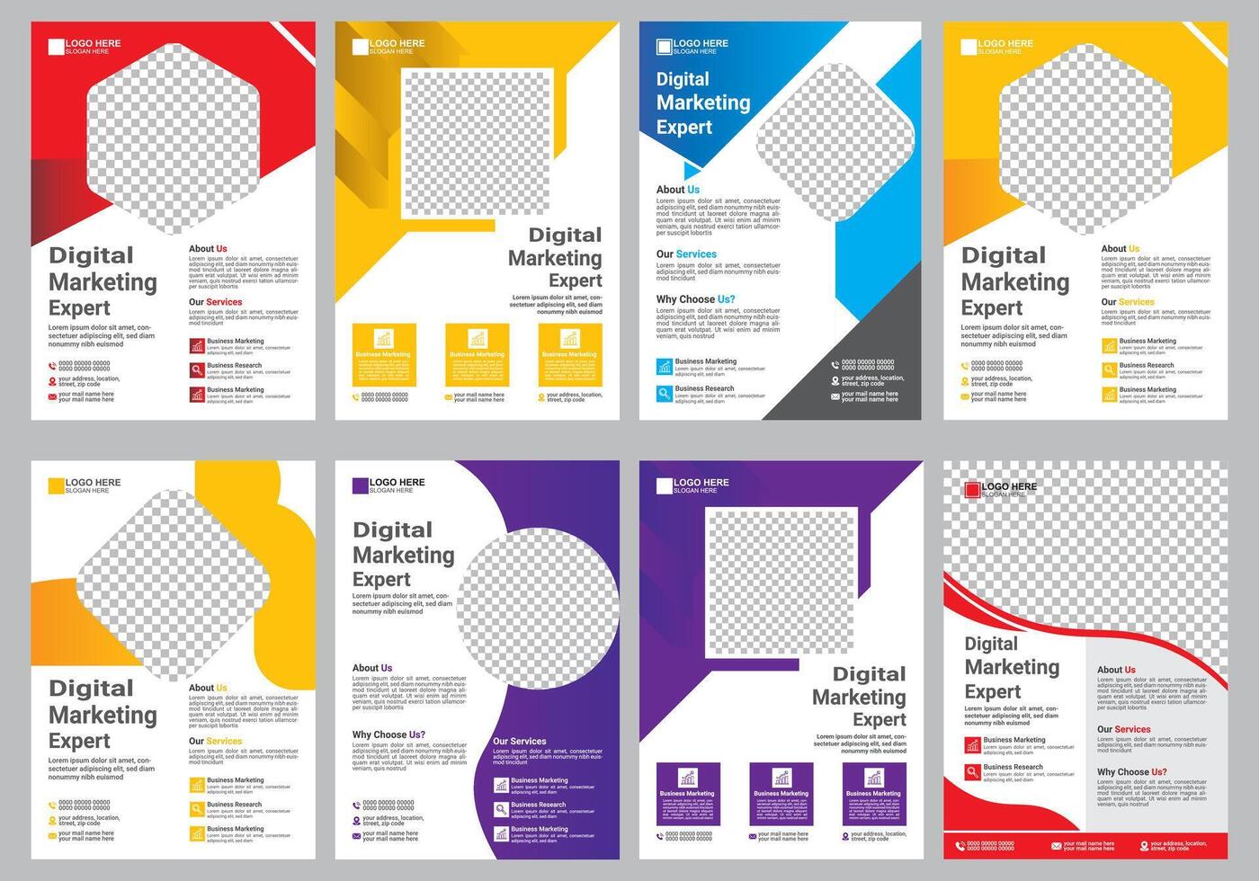 different type of bundle flyer design template vector