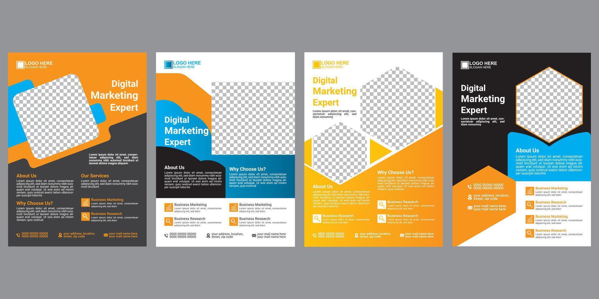 bundle flyer design template yellow and blue vector