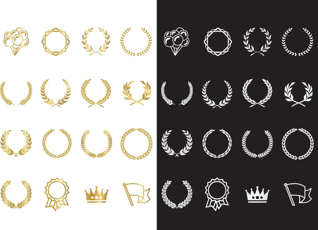 Laurel and icons, symbols, awards ranking icon set vector