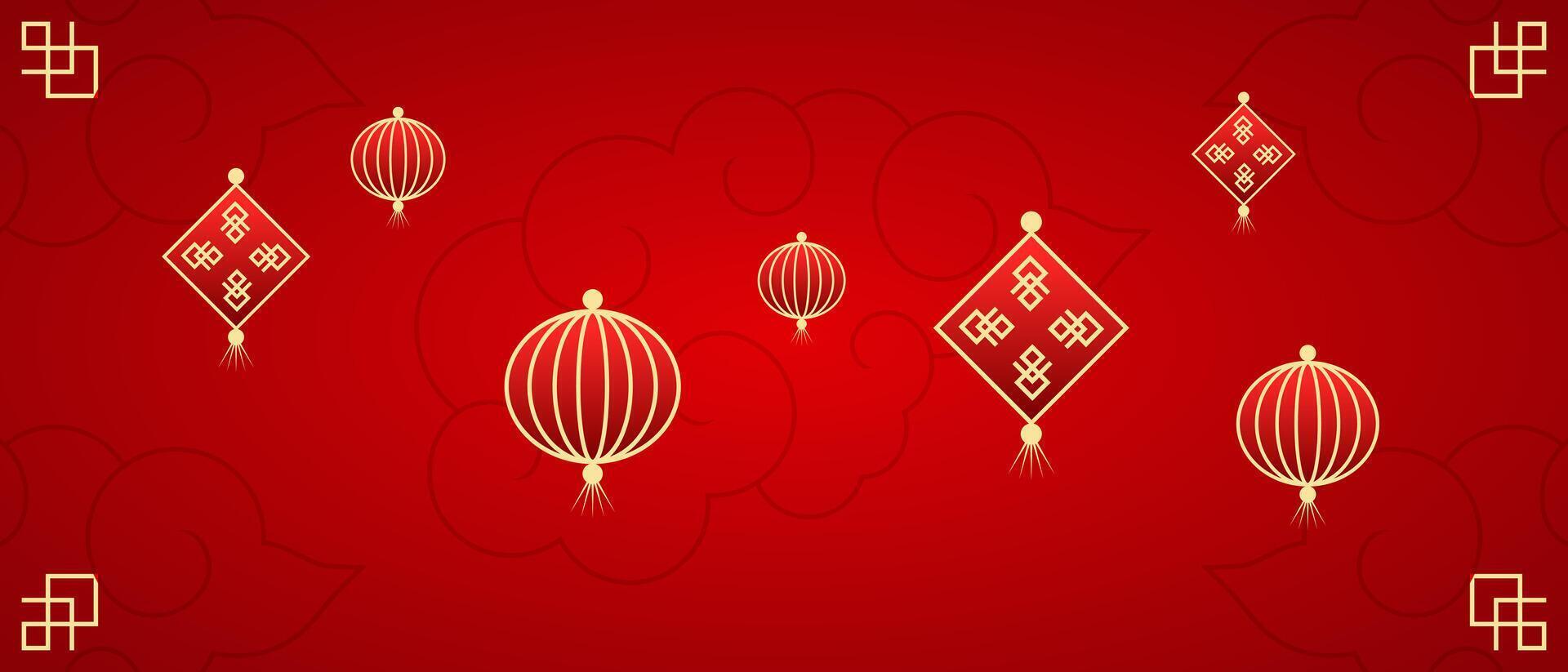 chinese new year cloud lantern ornament red gradient background vector