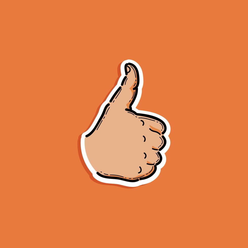 An illustration of a hand-drawn thumbs-up gesture on an orange background, symbolizing positivity, encouragement, and approval. This simple design is suitable for promotions, positive messages. vector