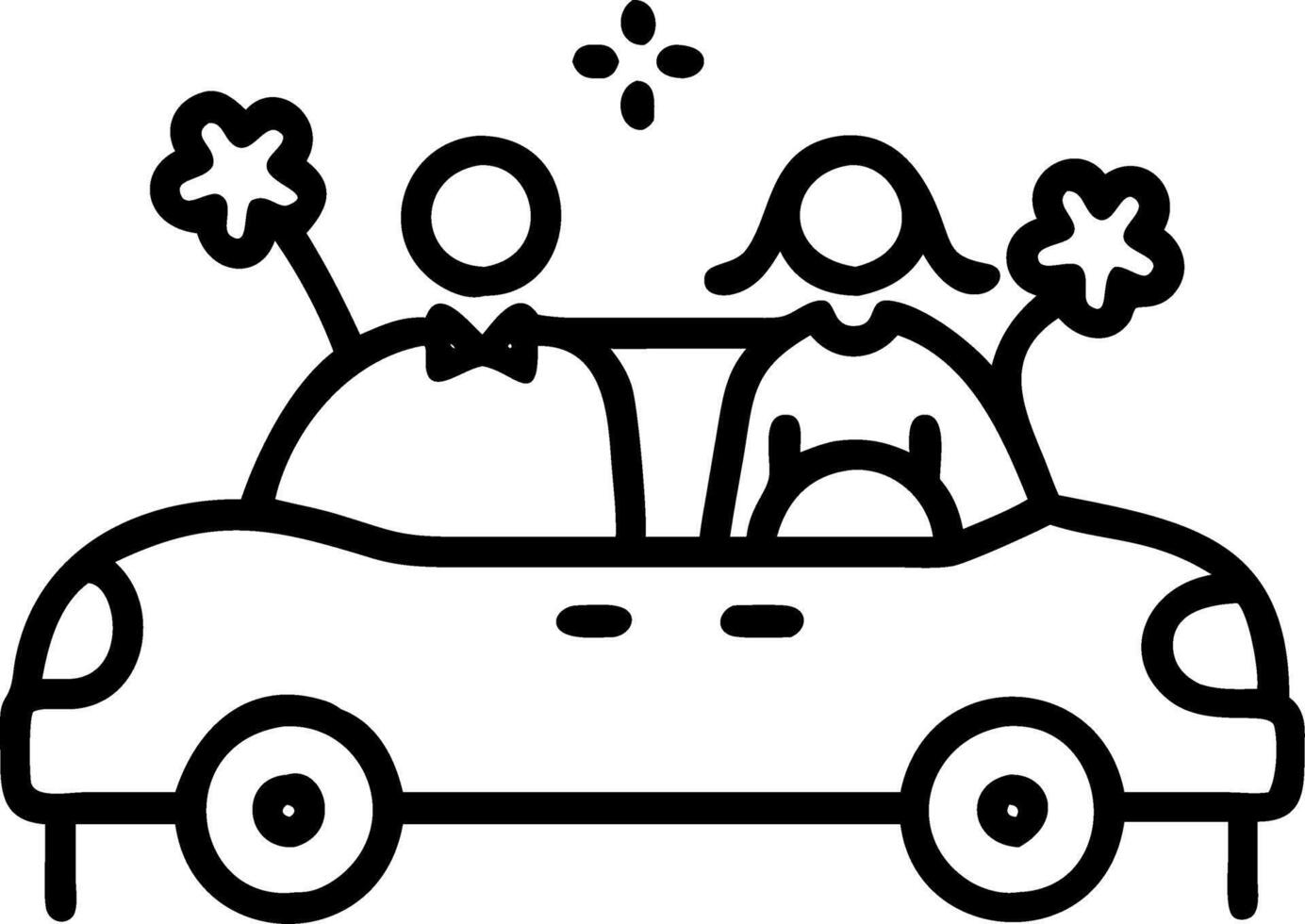 A family celebrating in a car decorated for a wedding vector