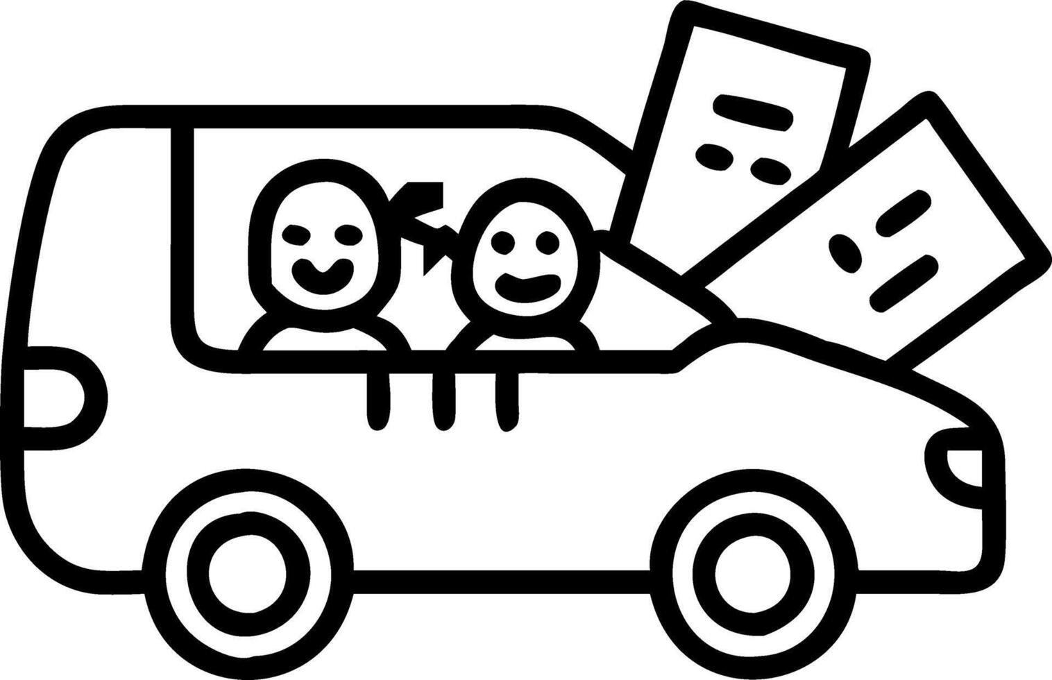 A family excitedly driving to a theme park vector