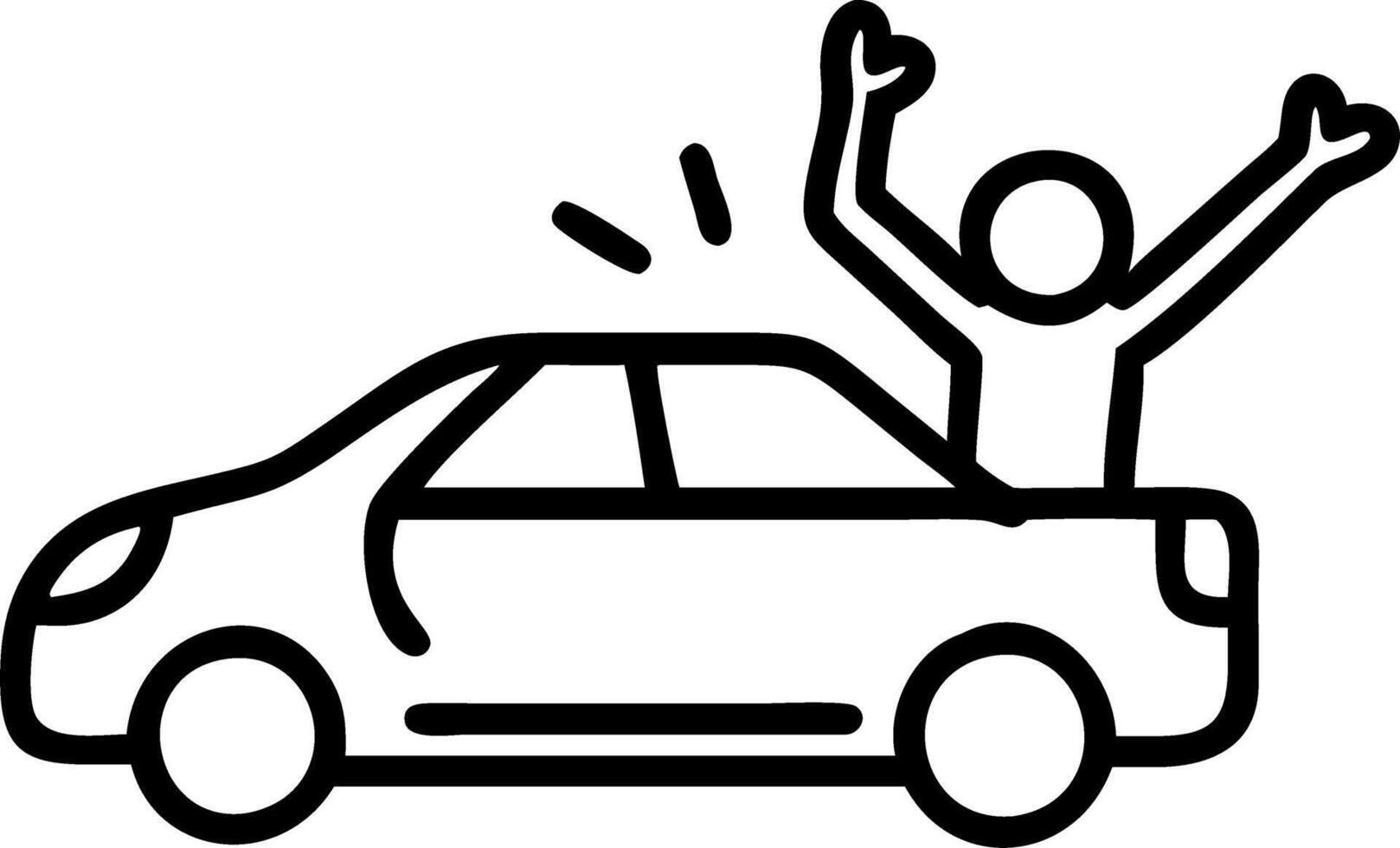 A man excitedly driving a new car off the dealership lot vector