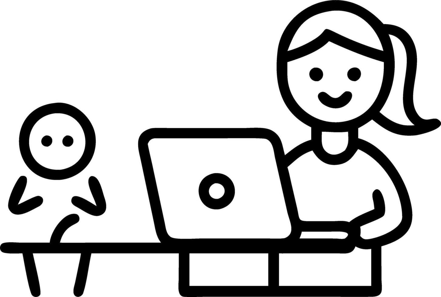 A woman balancing work and family while smiling at her child vector