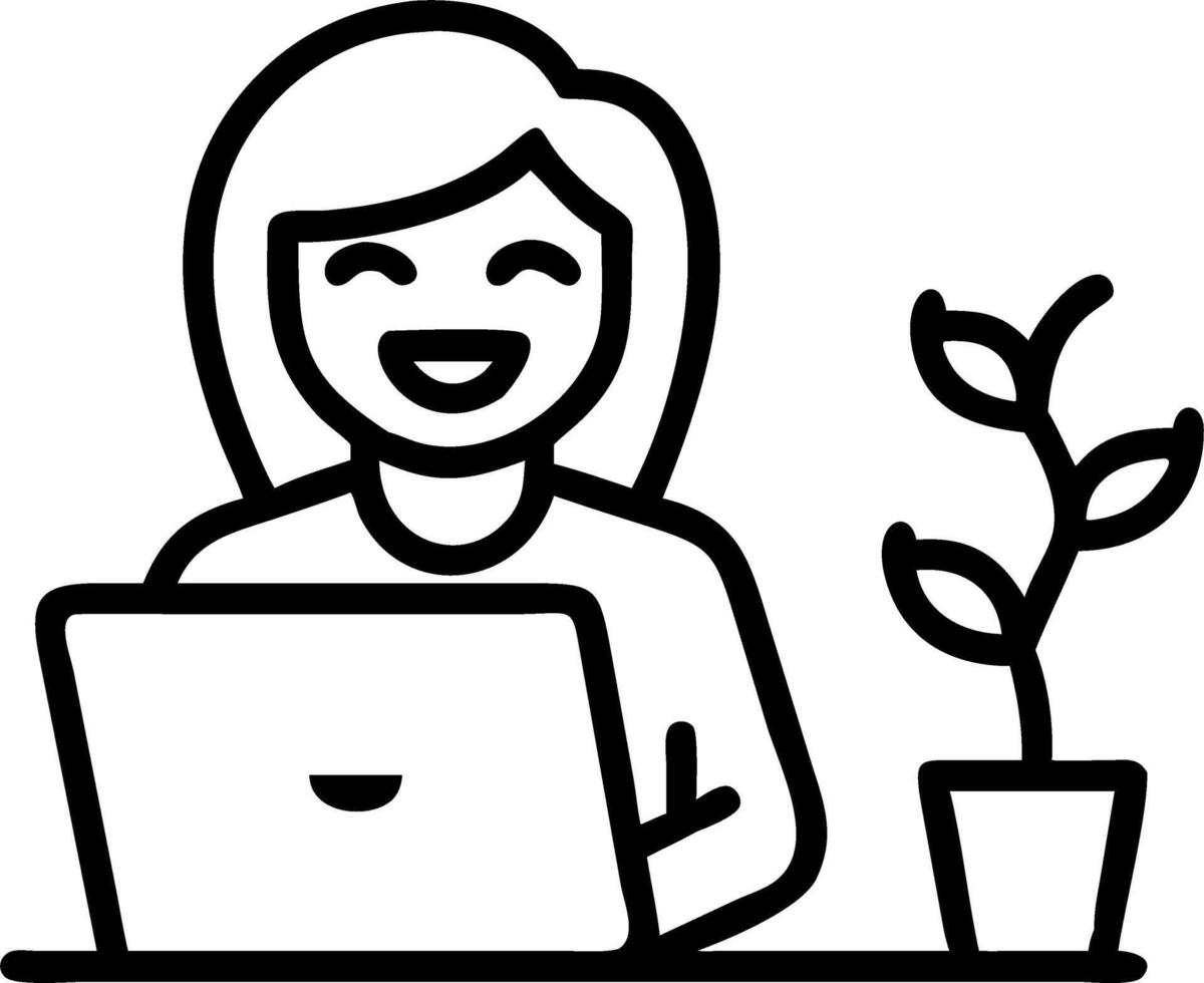 A woman laughing while working on her laptop in a cozy home office vector