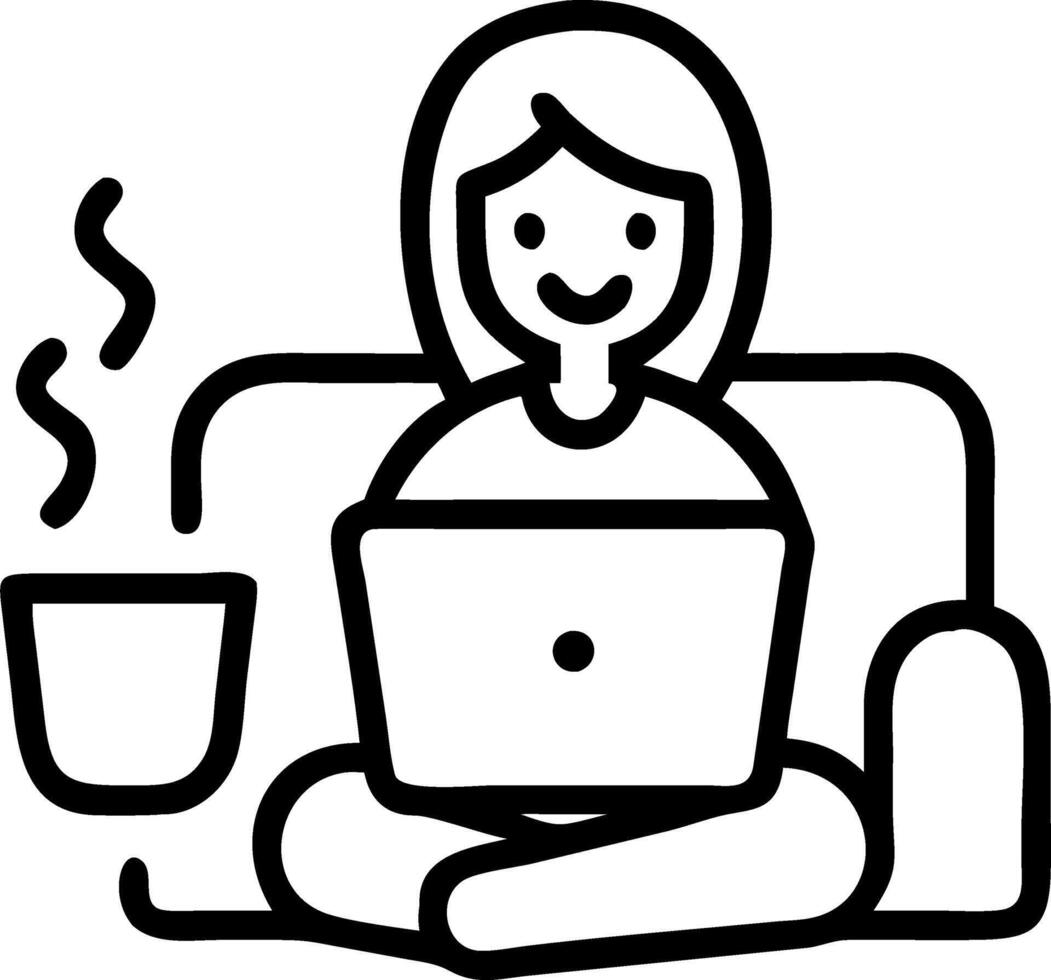 A woman enjoying a coffee break while working from her cozy living room vector