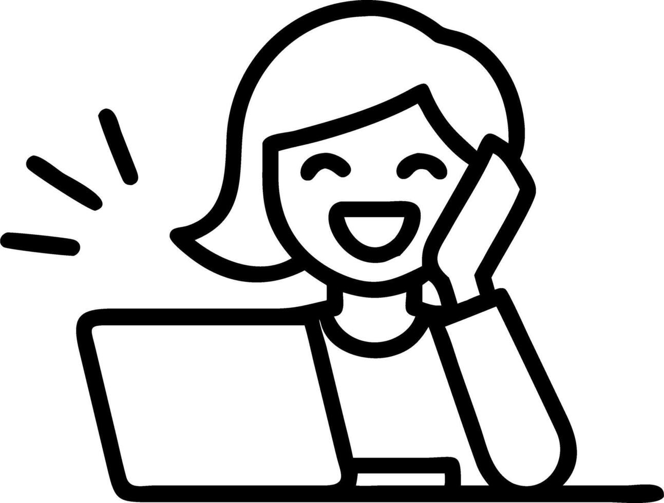 A woman laughing while on a phone call in her home office vector