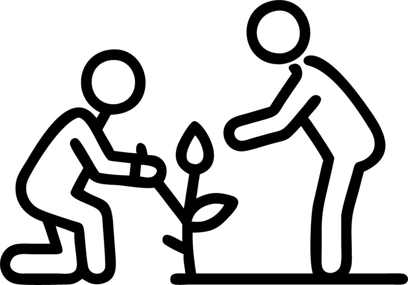 A young professional and their elderly neighbor planting trees in a community garden with space for text vector