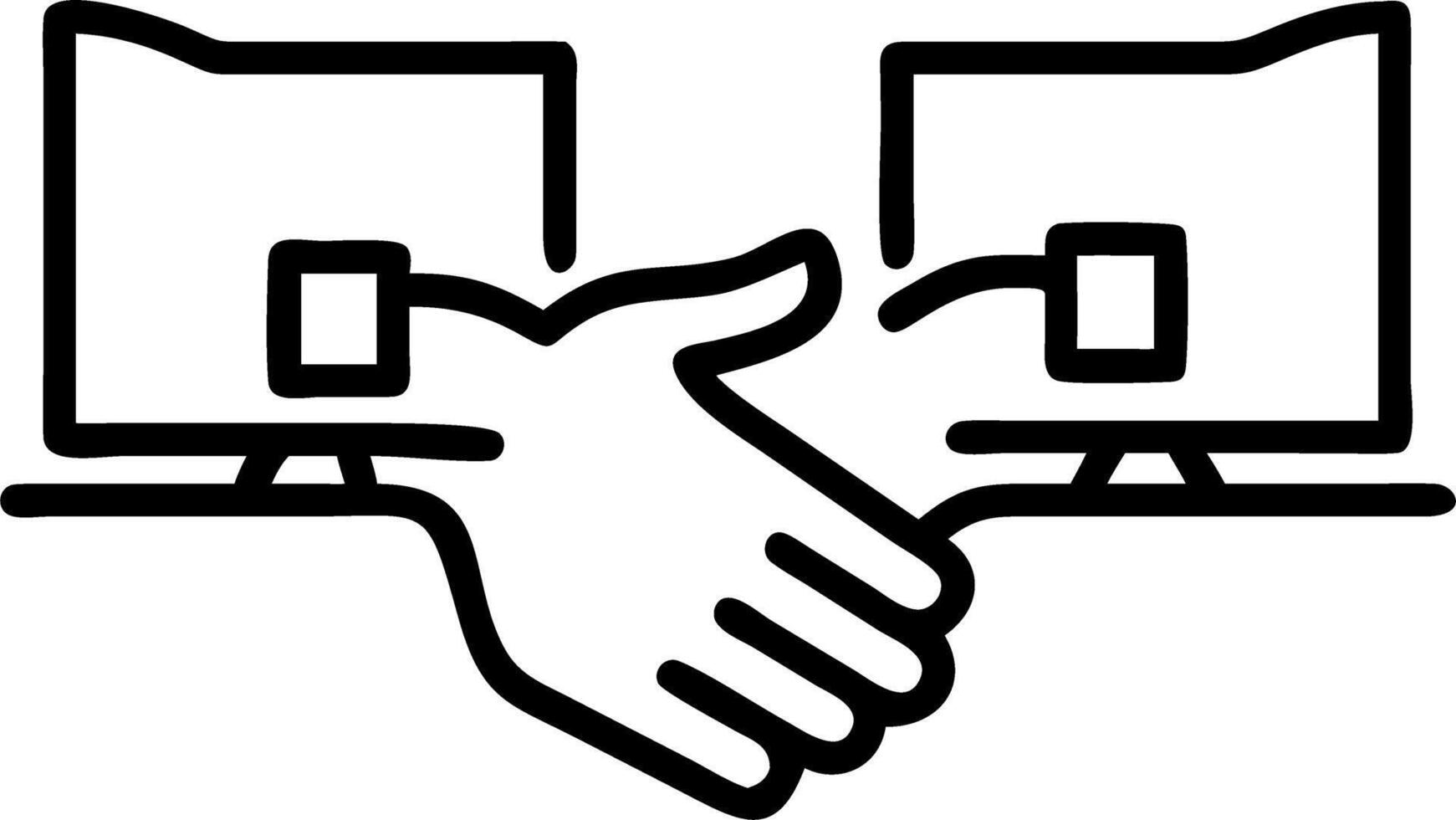 Abstract digital art of hands reaching towards each other through screens with bokeh effect vector