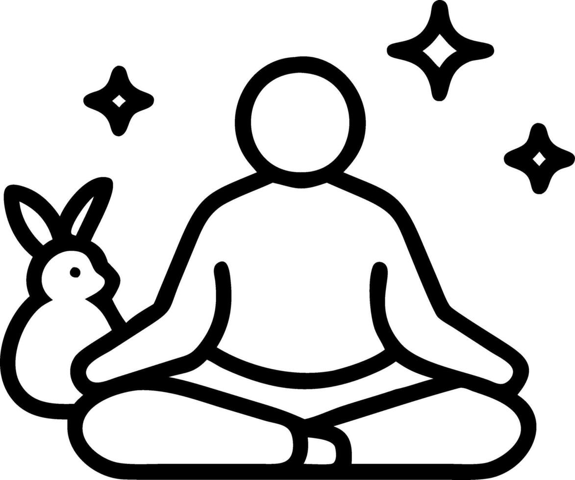 Abstract image of a person meditating with a rabbit in a serene landscape filled with soft bokeh elements vector