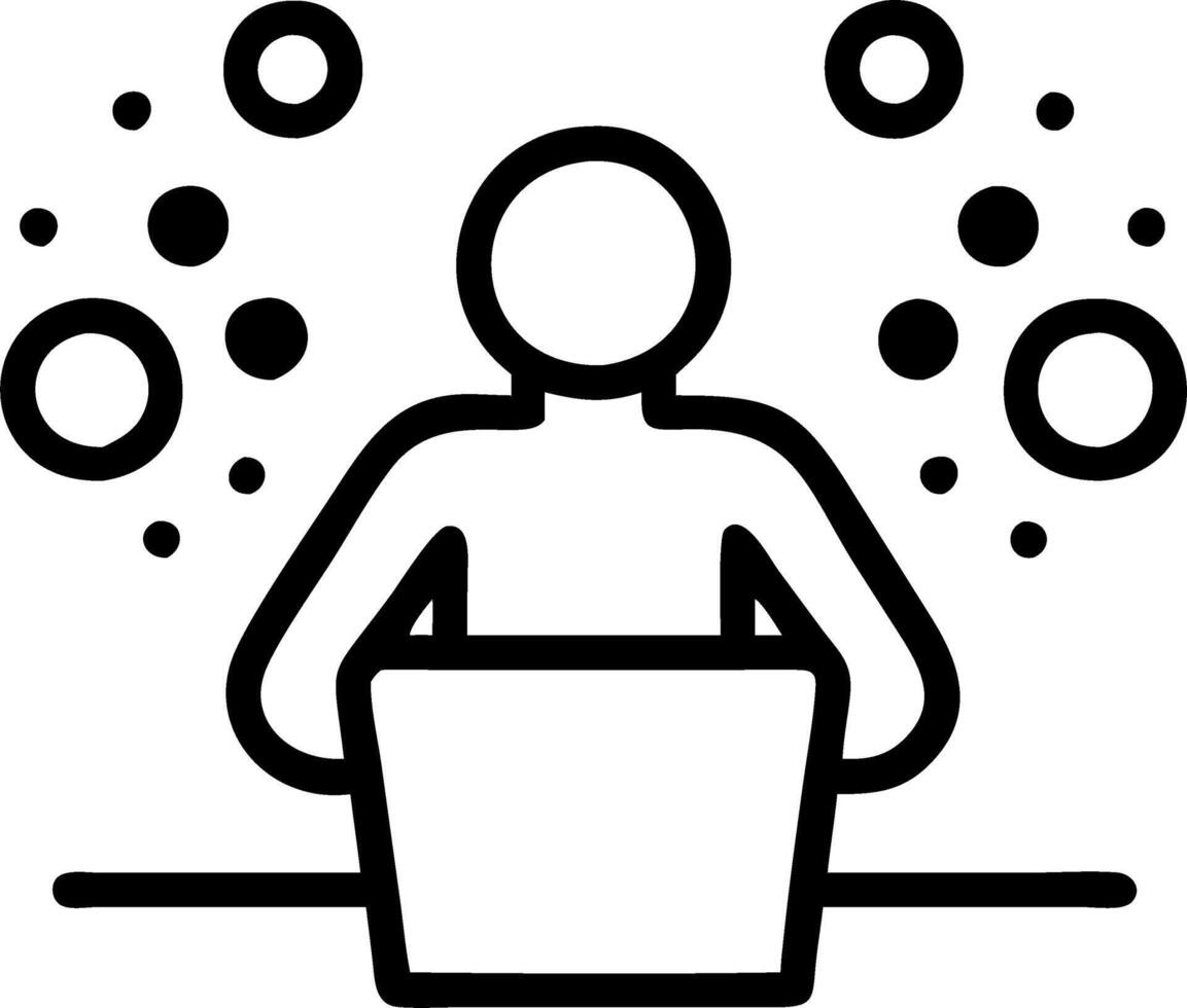 Abstract silhouette of a person on a computer with colorful bokeh circles vector
