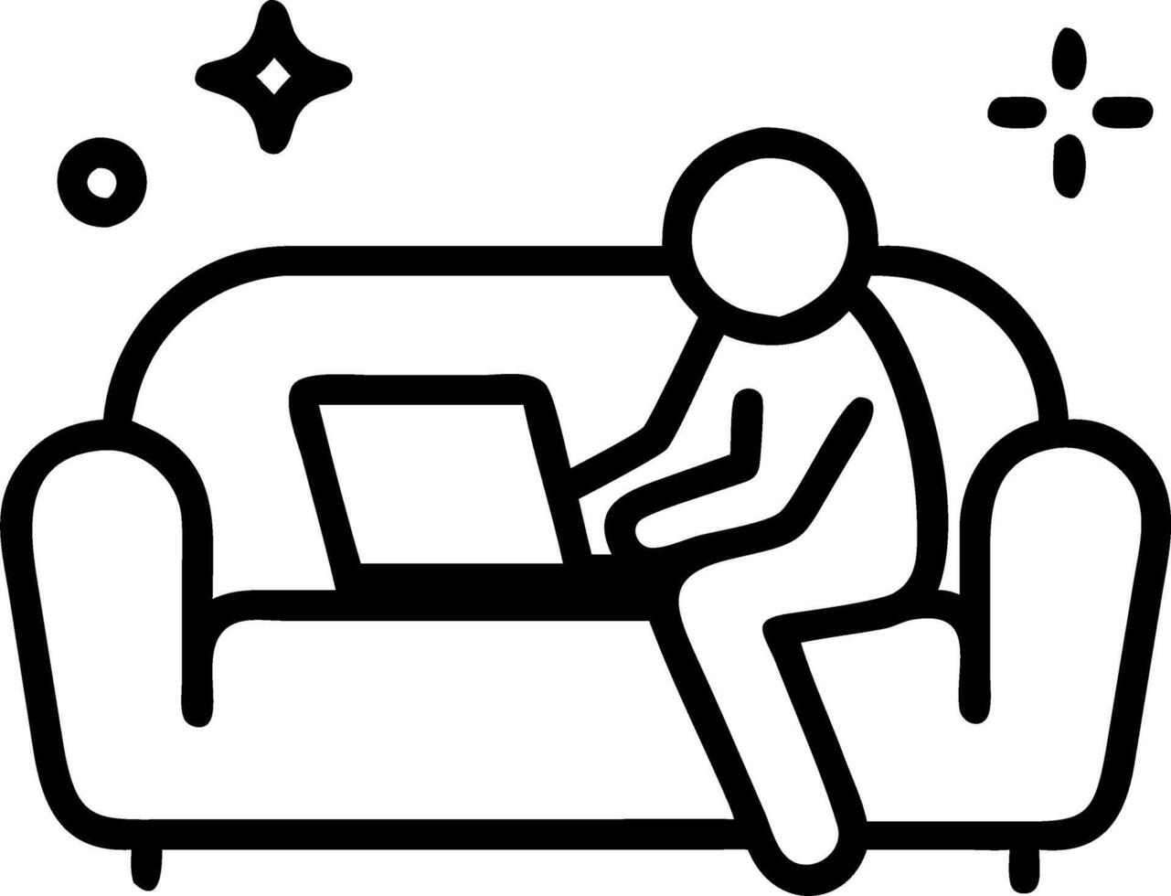 Bokeh digital art of a person relaxing on a sofa while working on a laptop with soft abstract lighting vector