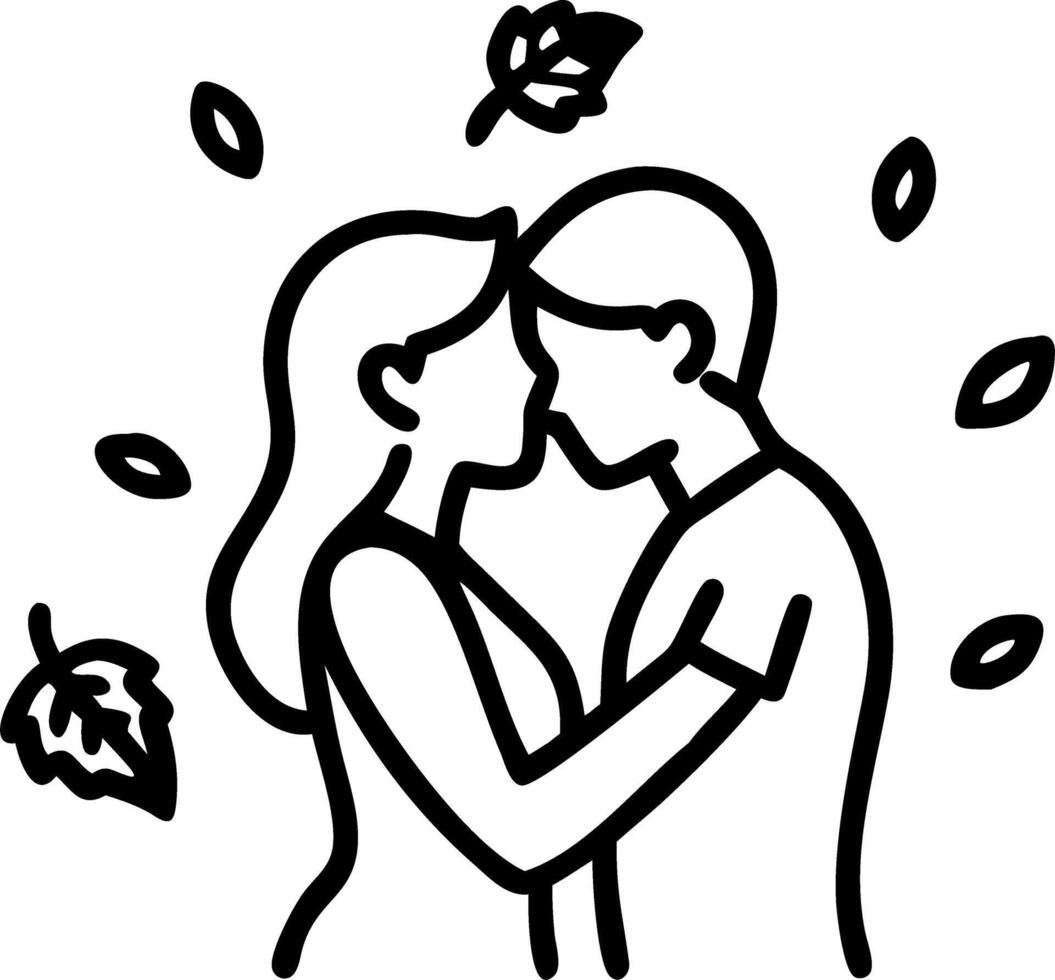 Bokeh digital art of a young couple embracing under falling leaves vector