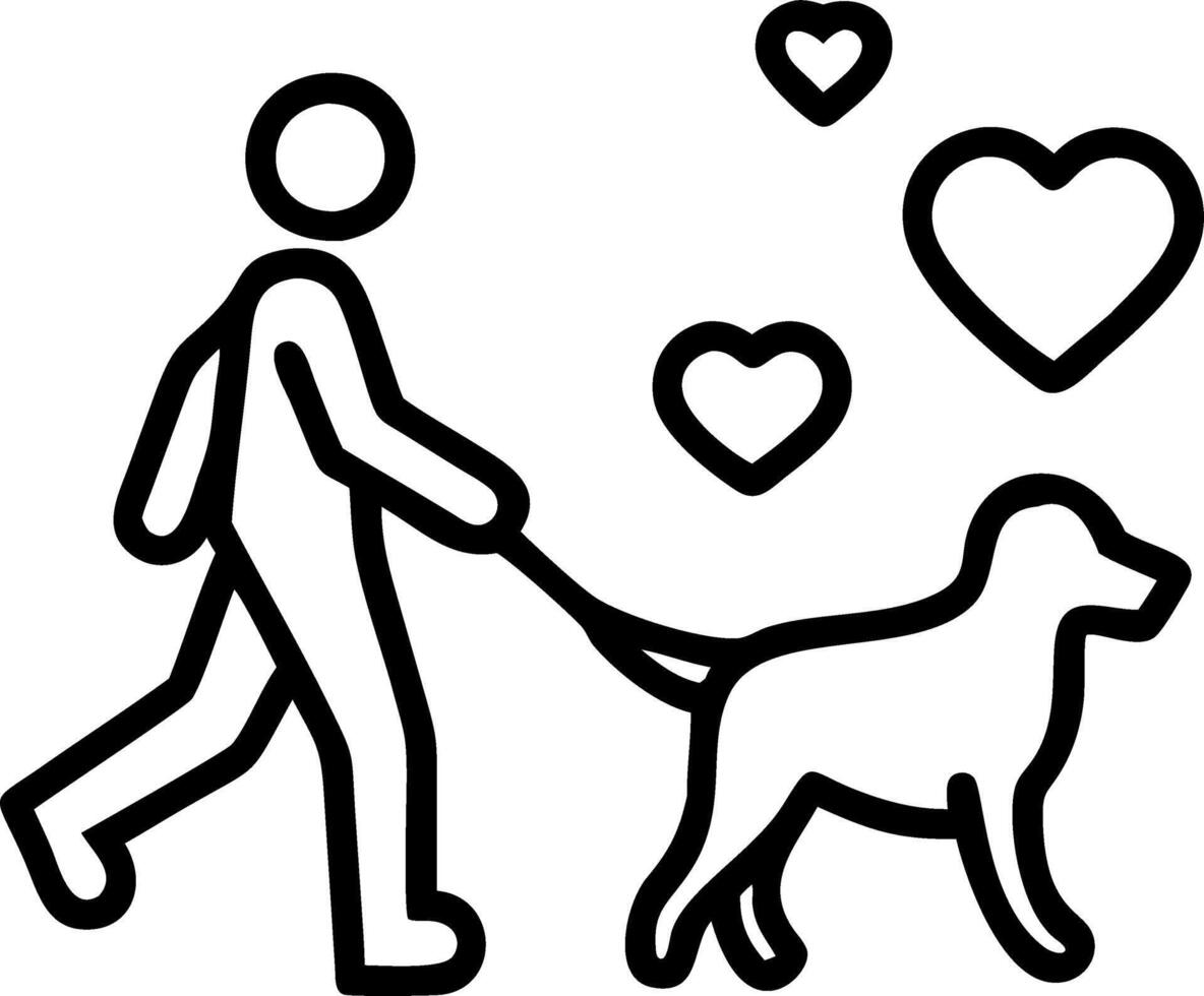 Bokeh hearts surrounding a person walking a dog vector