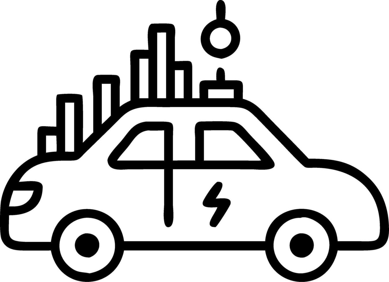 Businessman driving an electric car with soft abstract city lights in the background vector