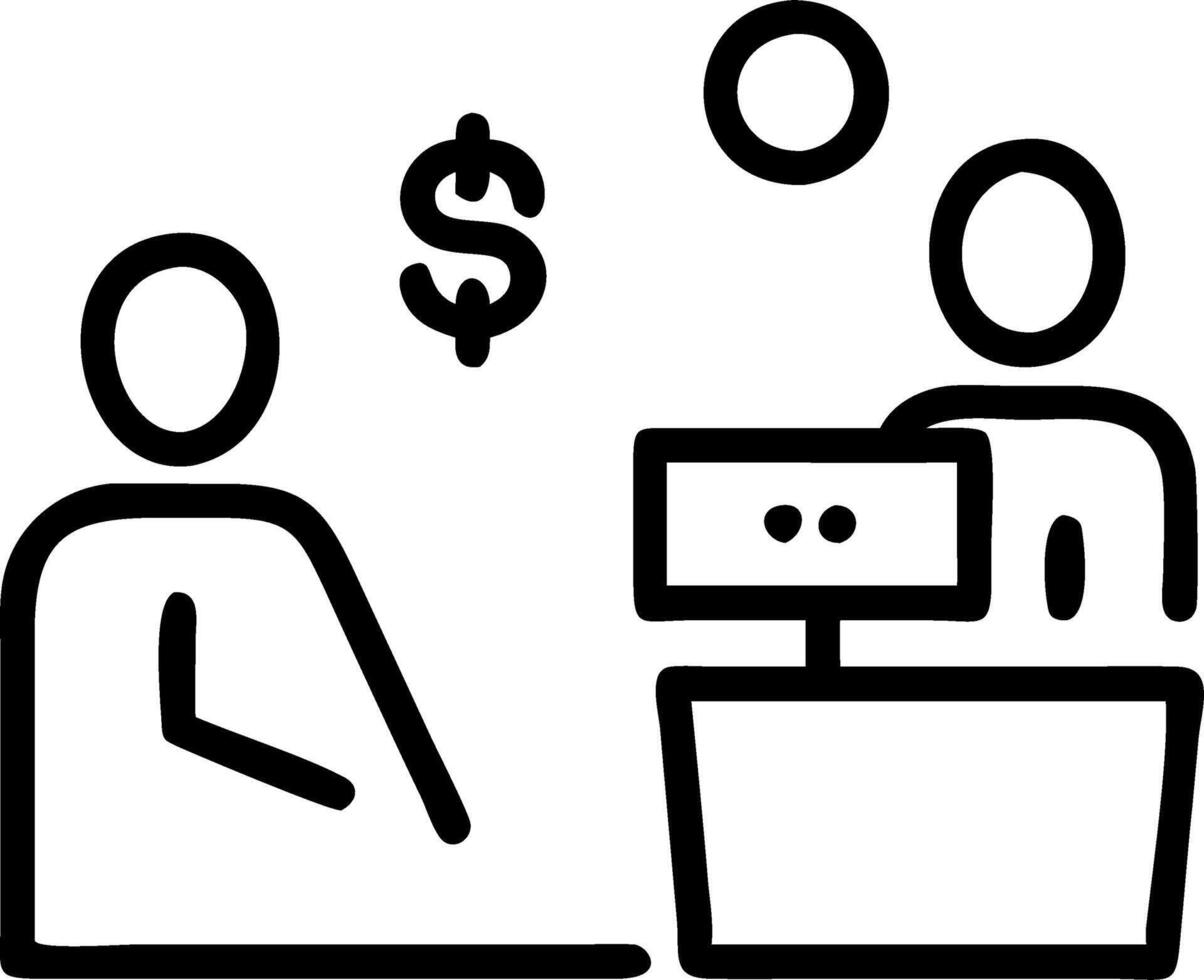 Candid interaction at cash register with discount symbols vector