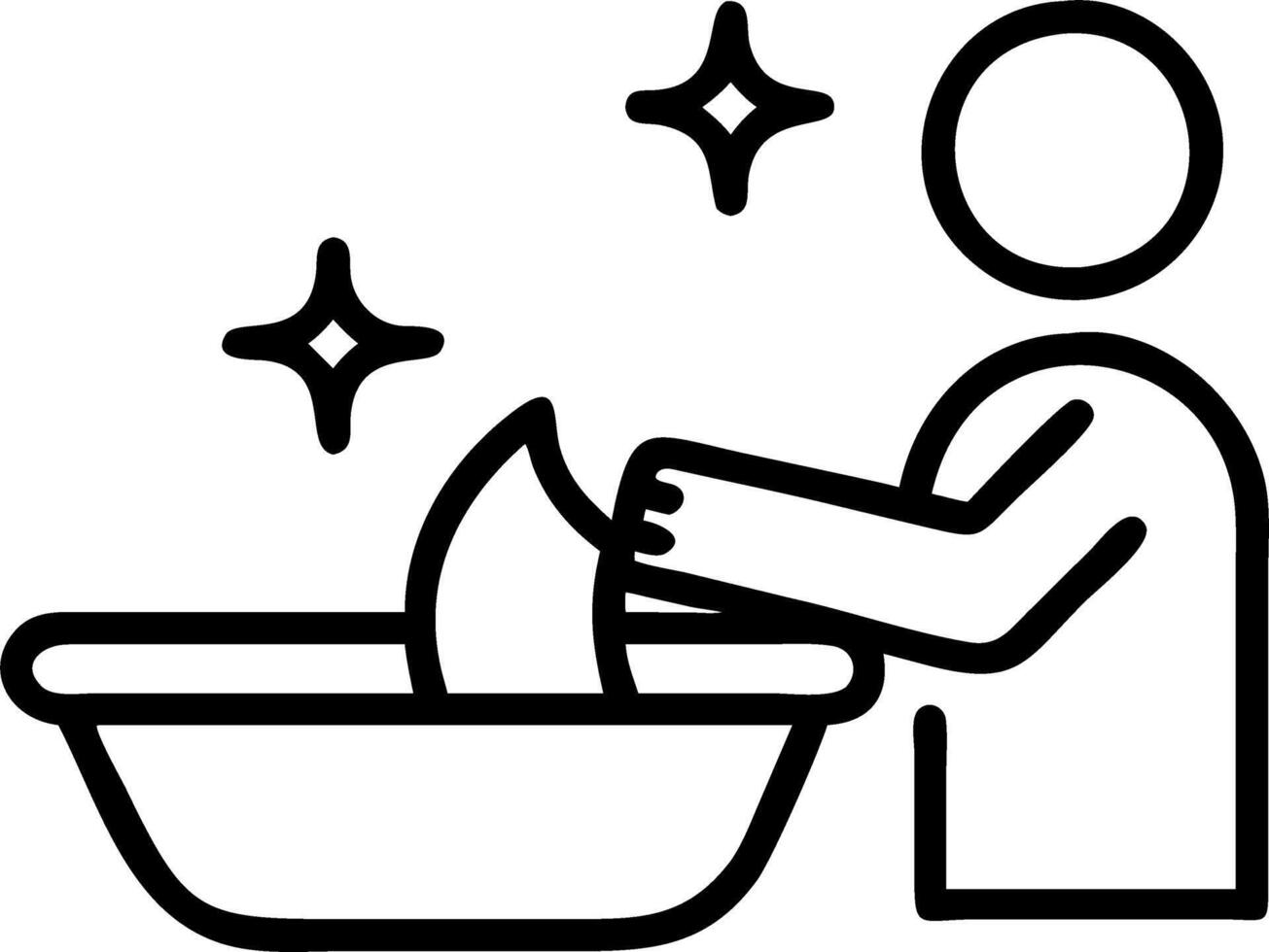 Candid image of someone washing dishes in the kitchen with room for text on the side vector