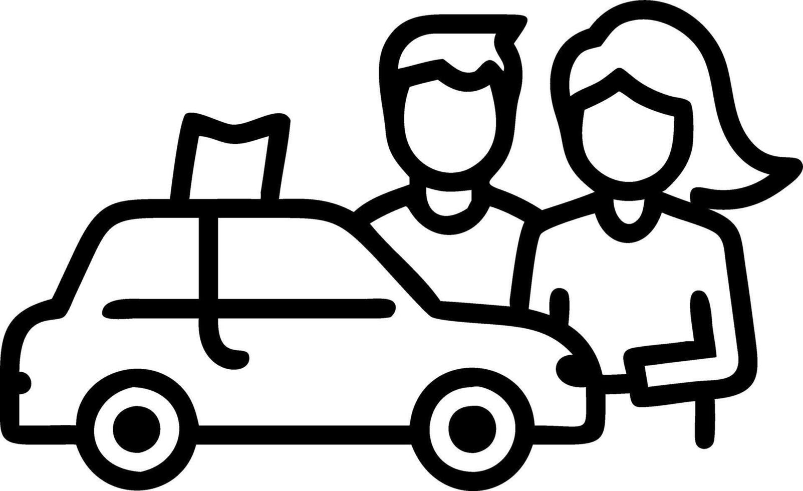 Candid photo of a couple looking at a map beside their car during a road trip vector