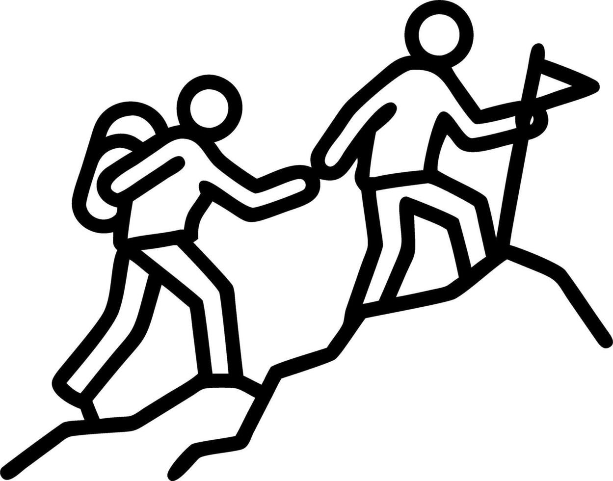 Candid photo of a young couple hiking on a mountain trail vector