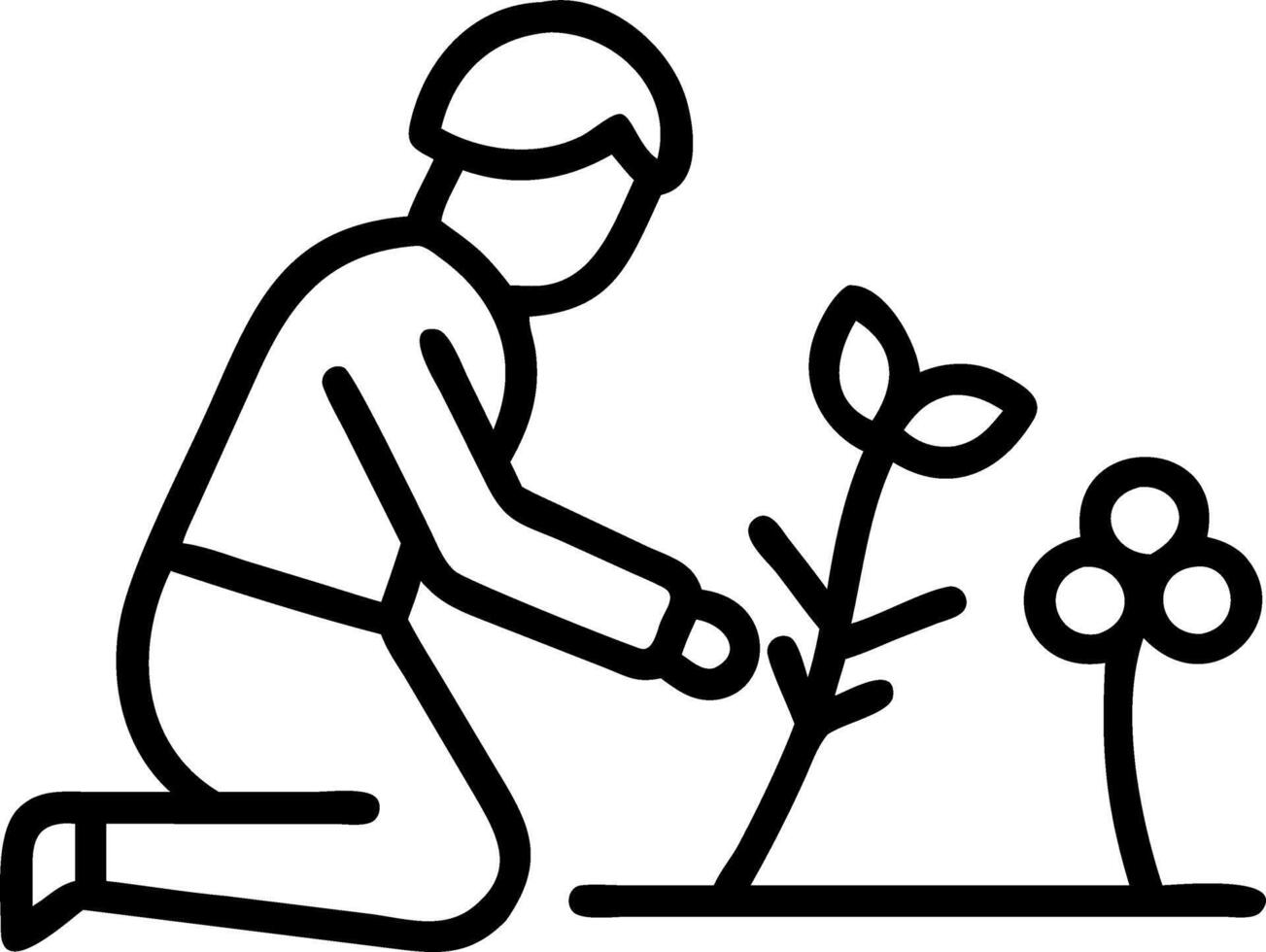 Candid photo of an elderly woman tending to her garden alone vector