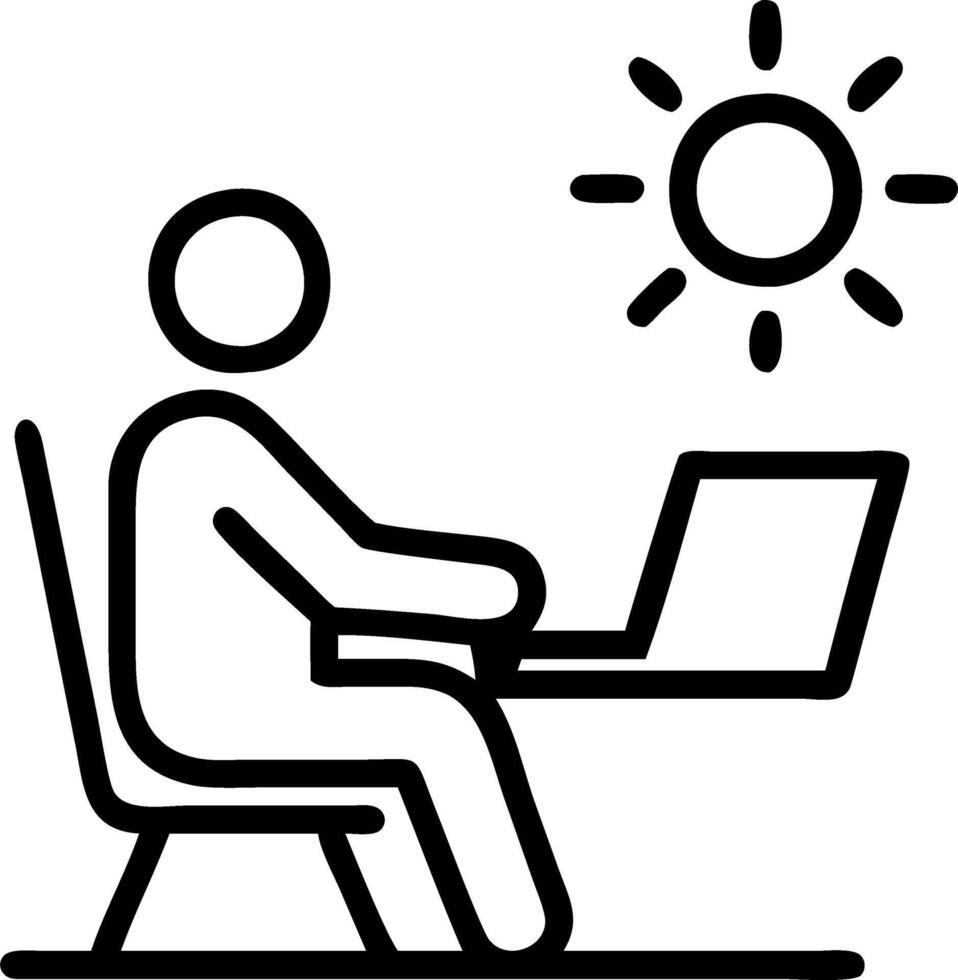 Candid shot of a person working remotely on a laptop in a cozy home setting with sunlight streaming through the window vector