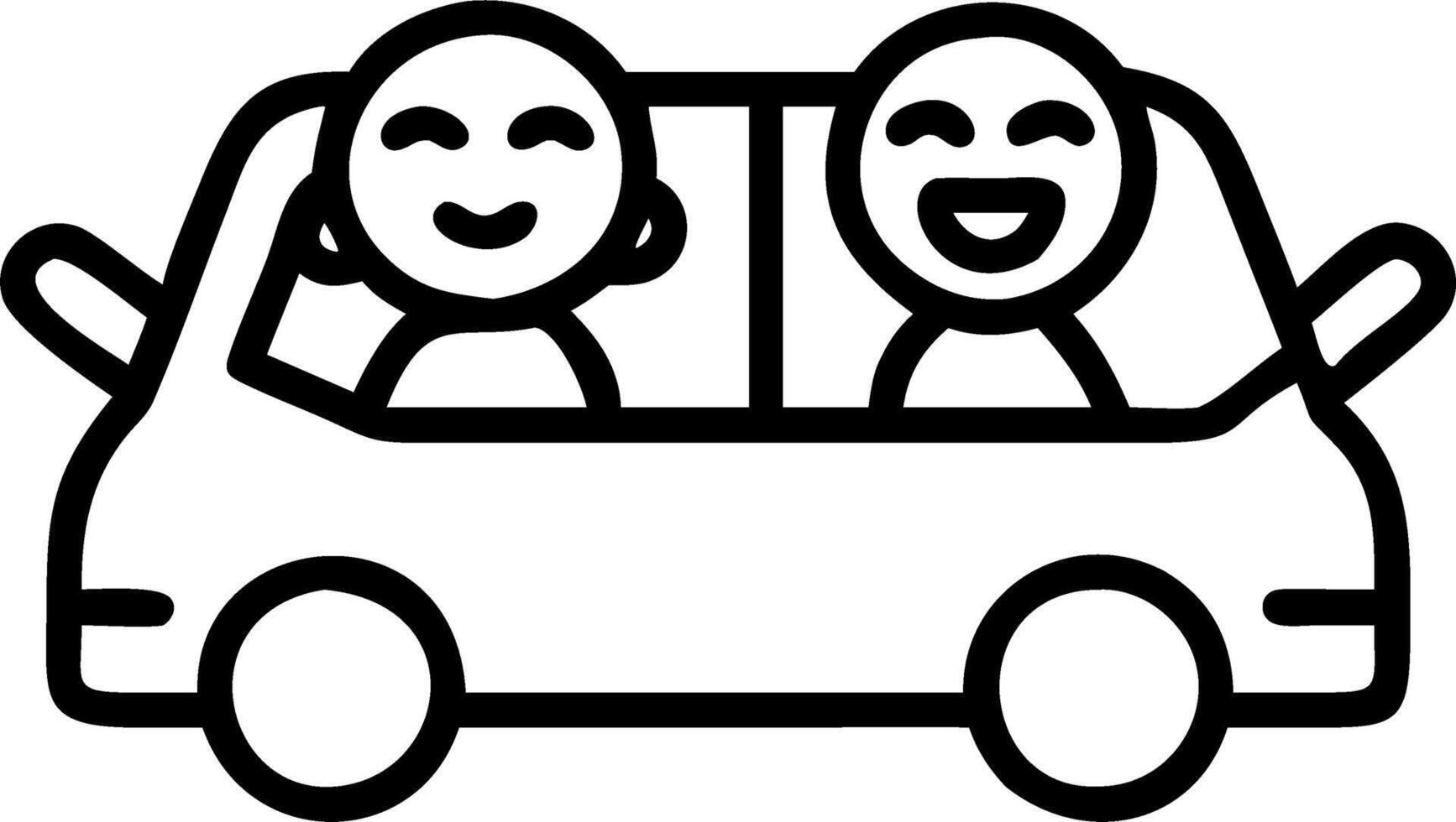 Candid shot of friends laughing in a car during a road trip vector