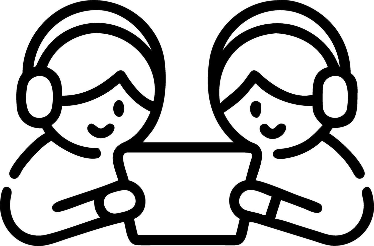Candid shot of siblings sharing headphones while listening to music on a tablet vector
