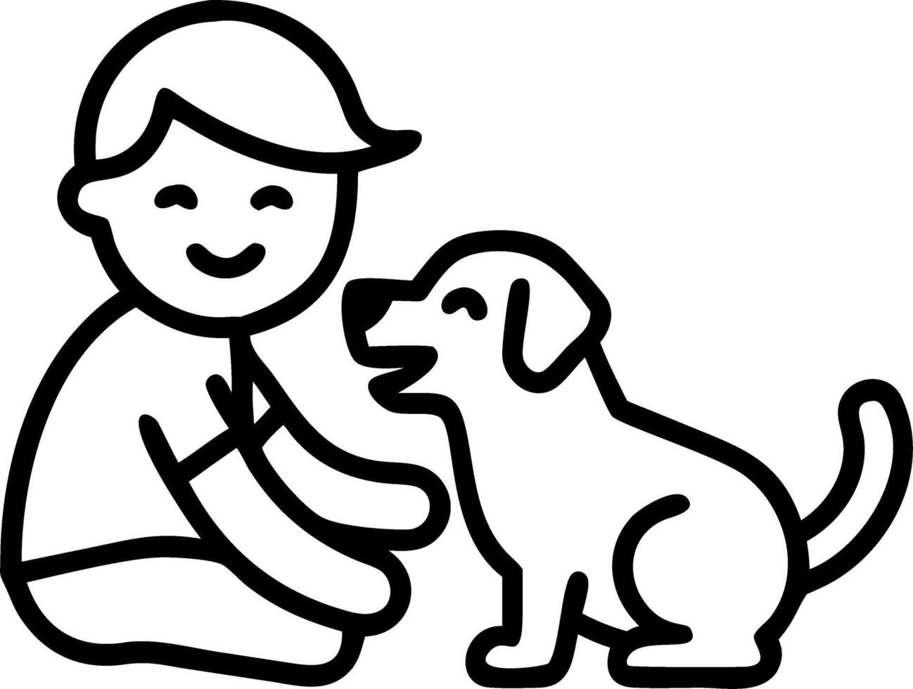 Child laughing while playing with therapy dog in hospital vector