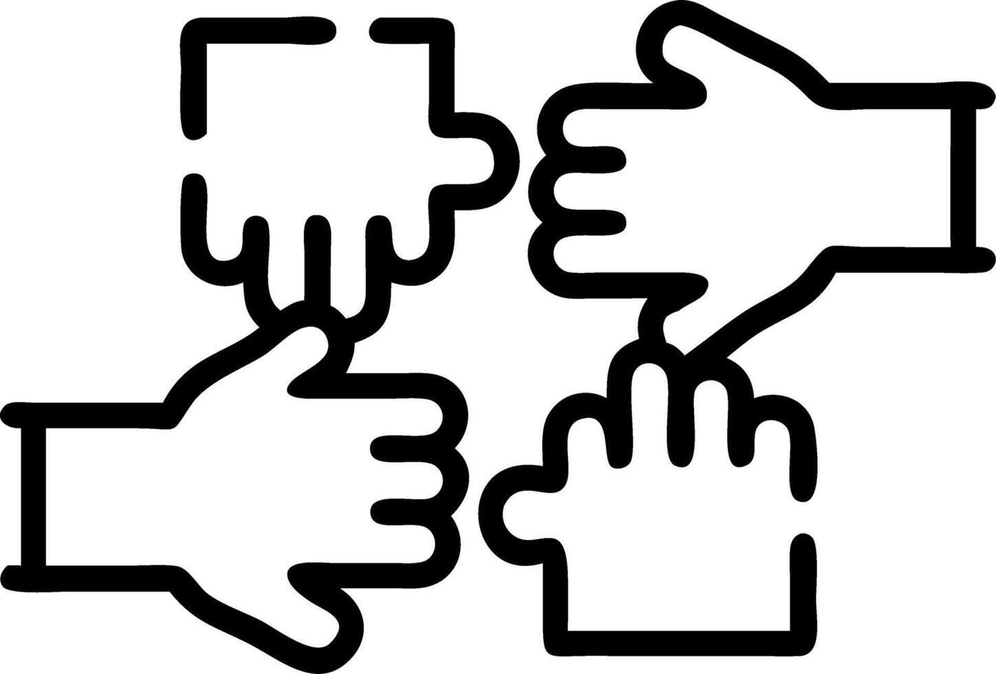 Close up of a family hands linking virtual puzzle pieces on a holographic surface vector