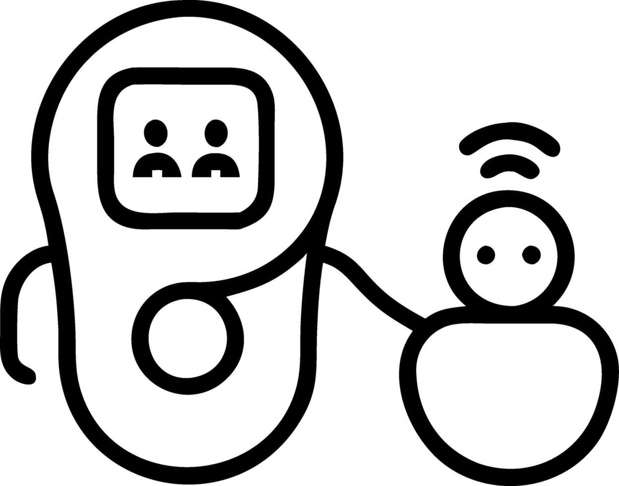 Close up of a futuristic personal AI assistant device being used by a young adult and their elderly grandparent vector