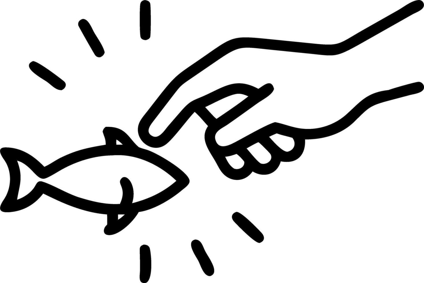Close up of a hand gently touching a fish in a softly abstract underwater scene with light rays vector