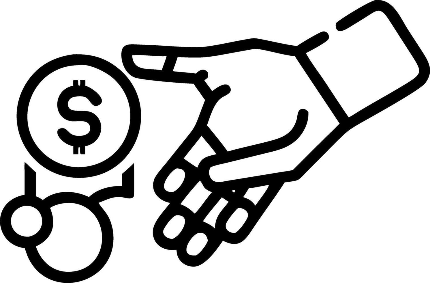 Close up of a robotic hand holding a gold coin vector