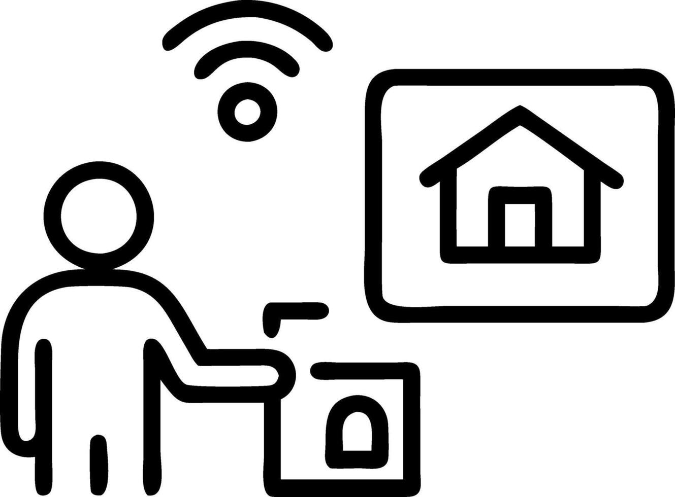 Close up of a smart home control panel being operated by a young adult and their elderly neighbor vector