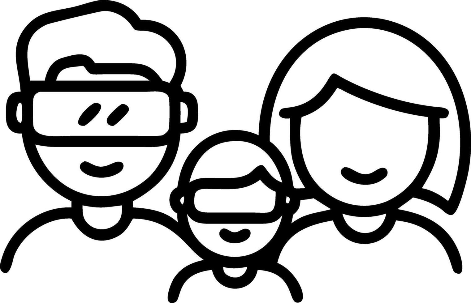 Close up of family enjoying virtual reality experience with smiling faces and futuristic interface around vector
