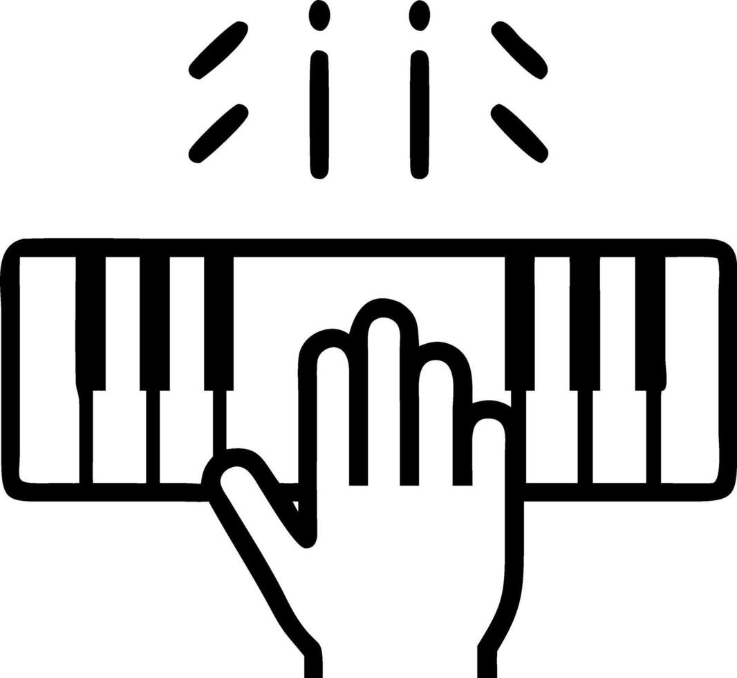 Close up of fingers playing holographic piano keys on coffee table vector