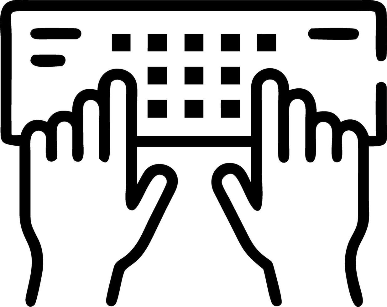 Close up of millennial hands typing on a futuristic holographic keyboard with copy space above vector