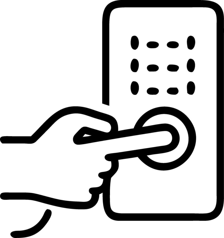 Close up of millennial hand unlocking a digital door lock neon light reflecting copy space on the side vector