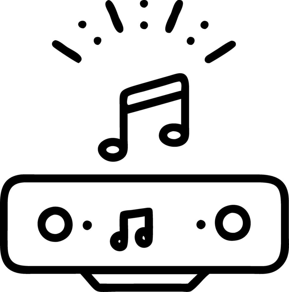 Close up of smart speaker projecting holographic music notes vector