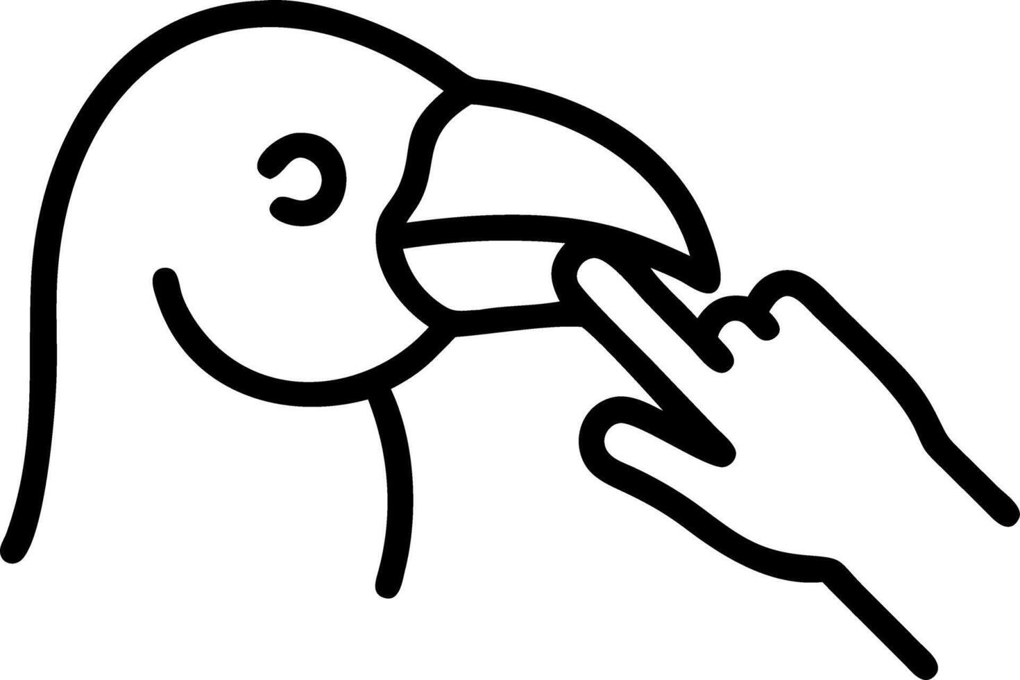 Detailed shot of a parrots beak touching a persons cheek vector
