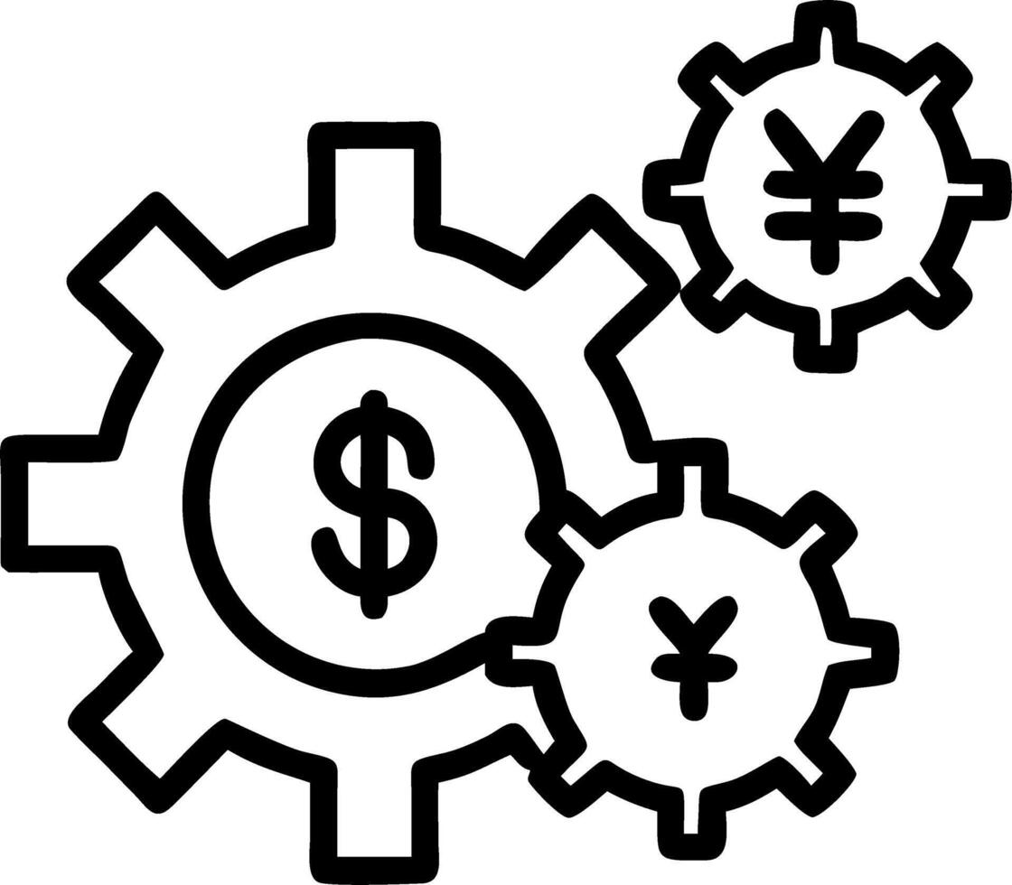 Economy gear system with various currency symbols vector
