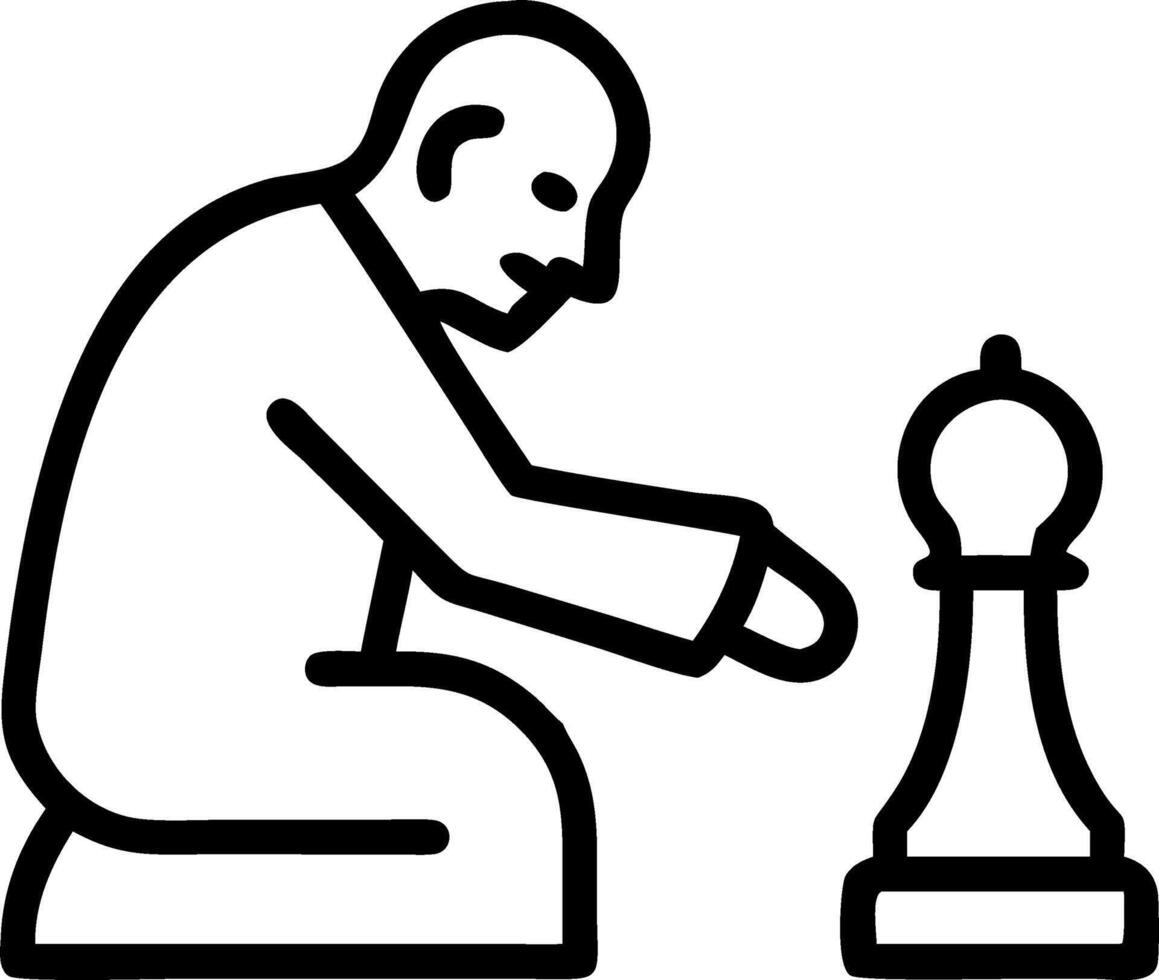 Elderly man playing chess with a glossy background and copy space vector