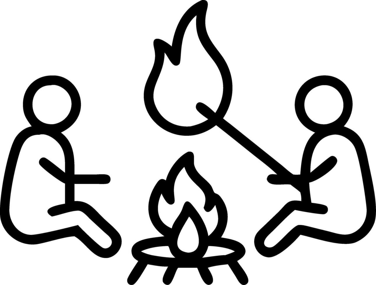 Family gathering around a campfire at dusk with copy space vector