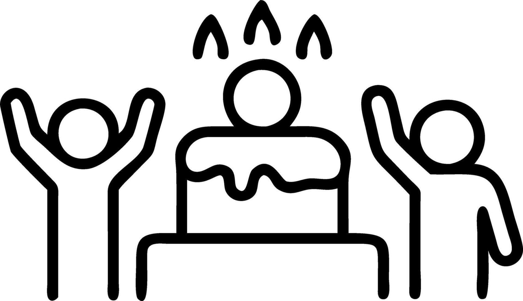 Family gathered around a birthday cake laughing and smiling with copy space vector