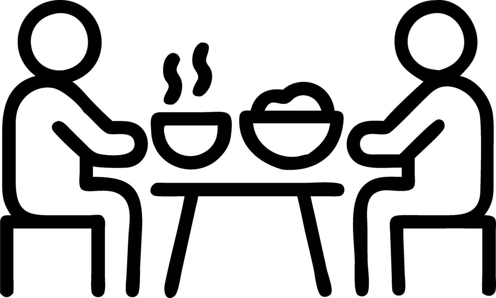 Family sharing a meal outdoors with a plain background and copy space vector