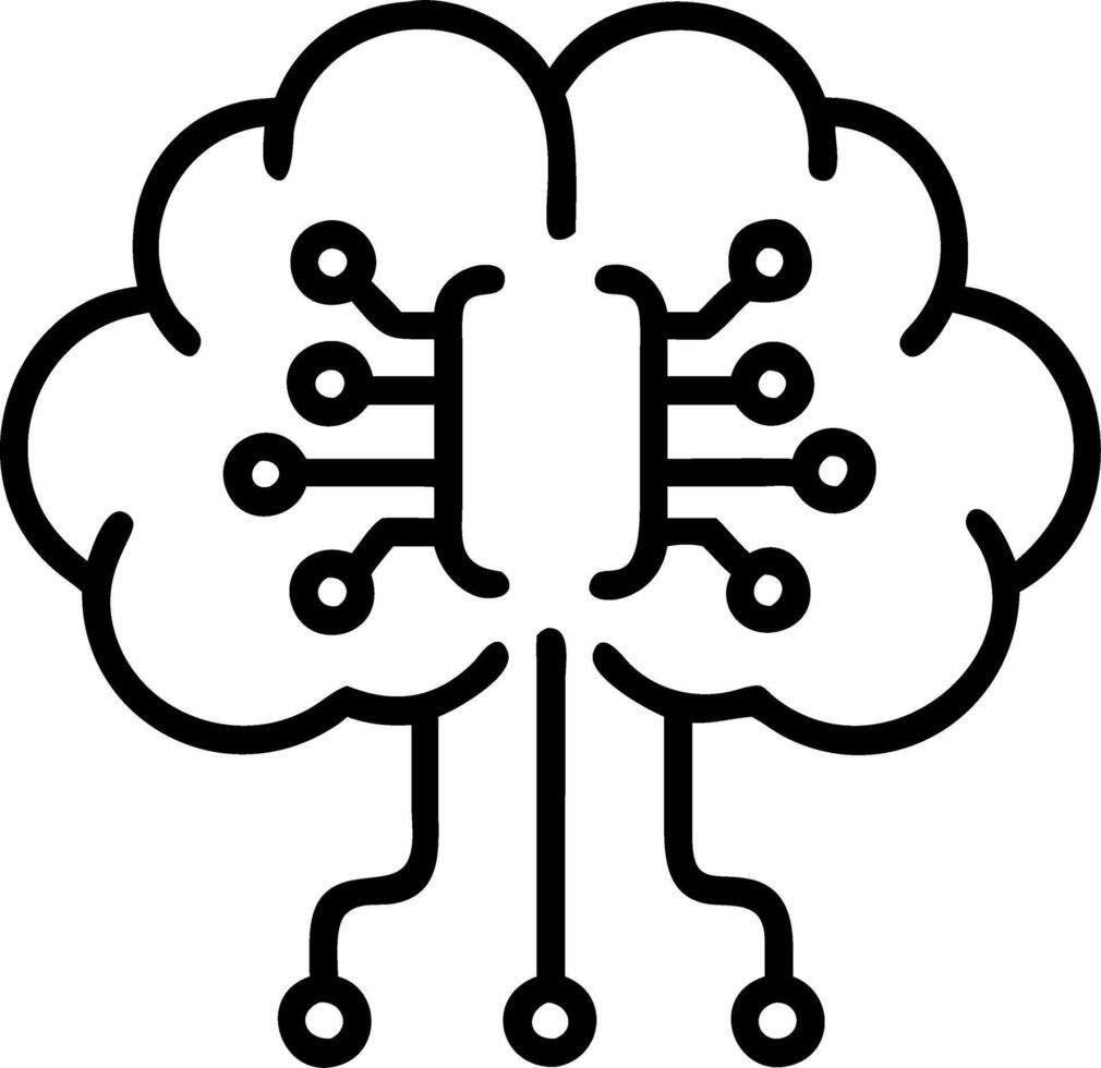 Floating AI Brain with Glowing Data Streams vector