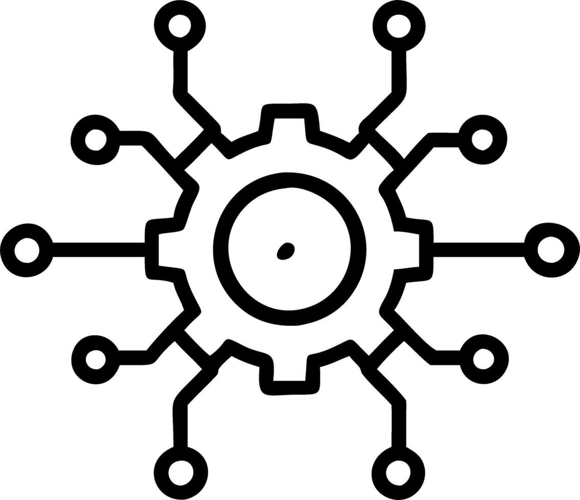 Floating Digital Gear Icon with Data Connections Isolated vector
