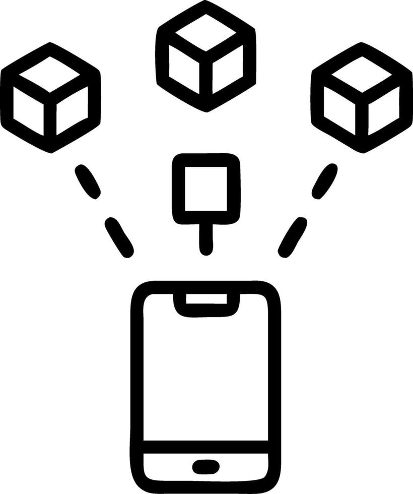 Floating holographic phone charger with glowing data icons vector