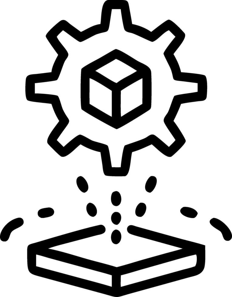 Floating holographic gear over industrial background vector